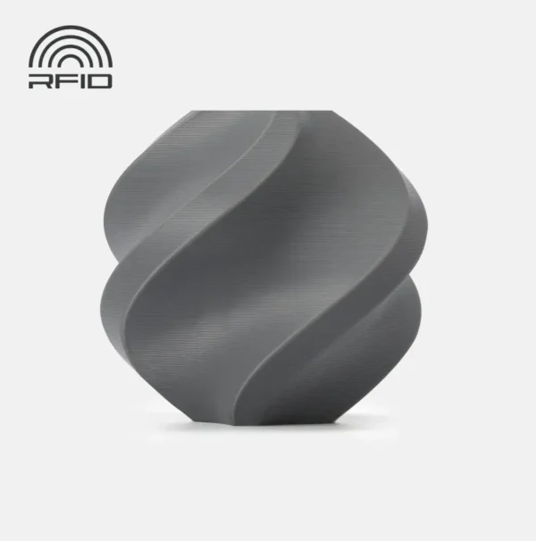 Official render of Bambu Lab PETG-HF Dark Gray Filament 1.75mm 1kg Color Code 33103 showing smooth layered surface texture and RFID compatibility marking.