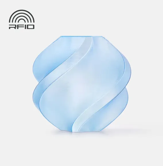 Official render of Bambu Lab PETG Translucent Light Blue Filament Color Code 32600 with RFID compatibility marking.