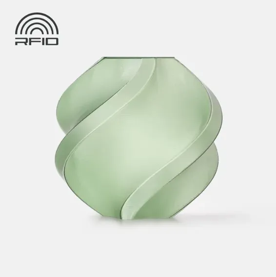 Official render of Bambu Lab PETG Translucent Olive Green Filament Color Code 32500 with RFID compatibility marking.