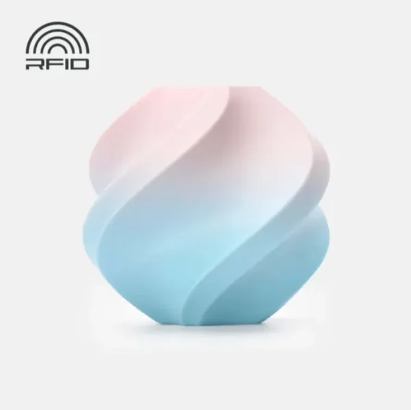 swirl vase print sample showing pink blue gradient using Bambu Lab PLA Basic Gradient Cotton Candy Cloud filament