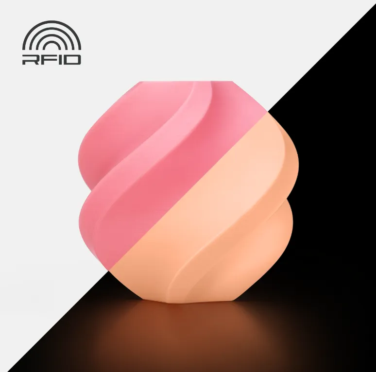 Spiral vase 3D printed with Bambu Lab PLA Glow Pink Filament 1.75mm 1kg/Spool (Color Code 15200), showing normal pink surface and glow-in-the-dark illumination effect