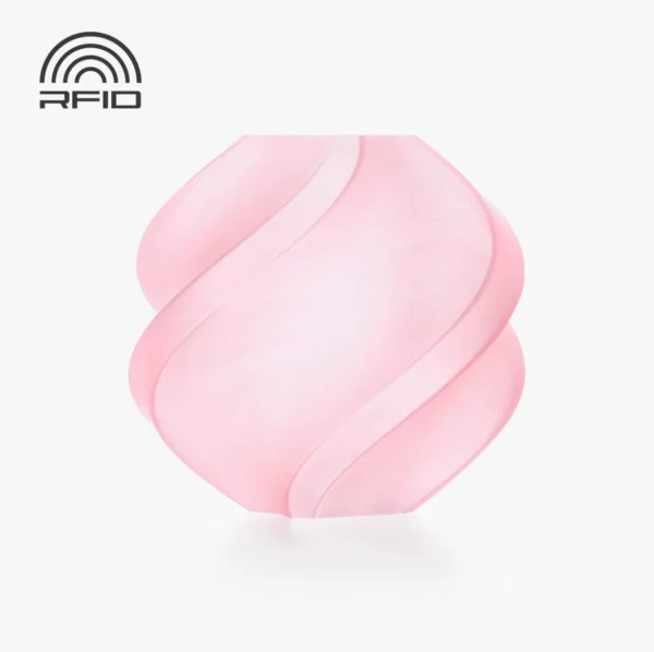 Minimalist swirl vase render made with Bambu Lab PLA Translucent Cherry Pink Filament with Spool Color Code 13211 on white background