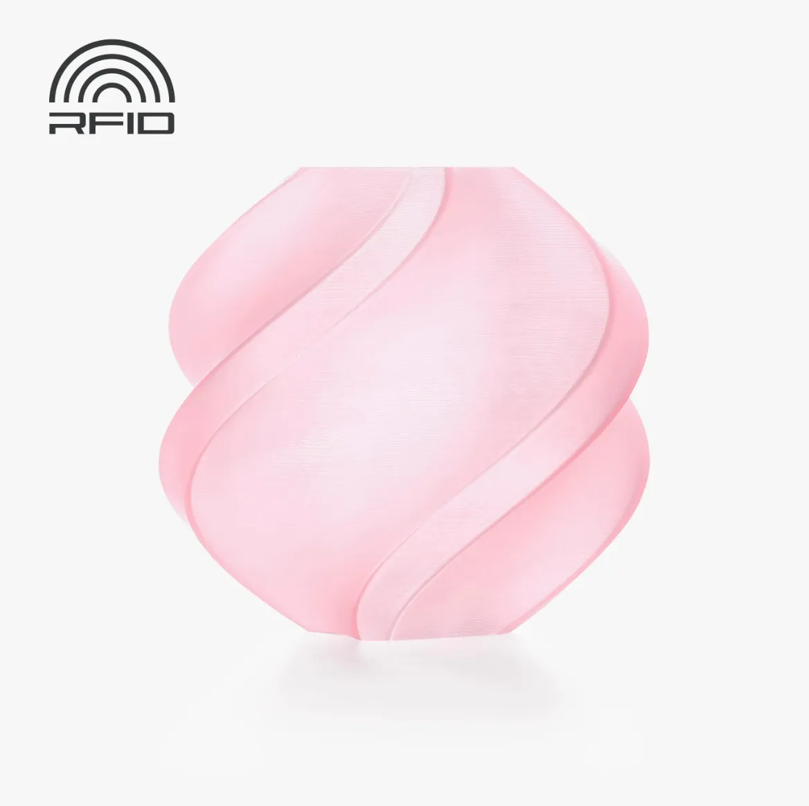 Minimalist swirl vase render made with Bambu Lab PLA Translucent Cherry Pink Filament with Spool Color Code 13211 on white background