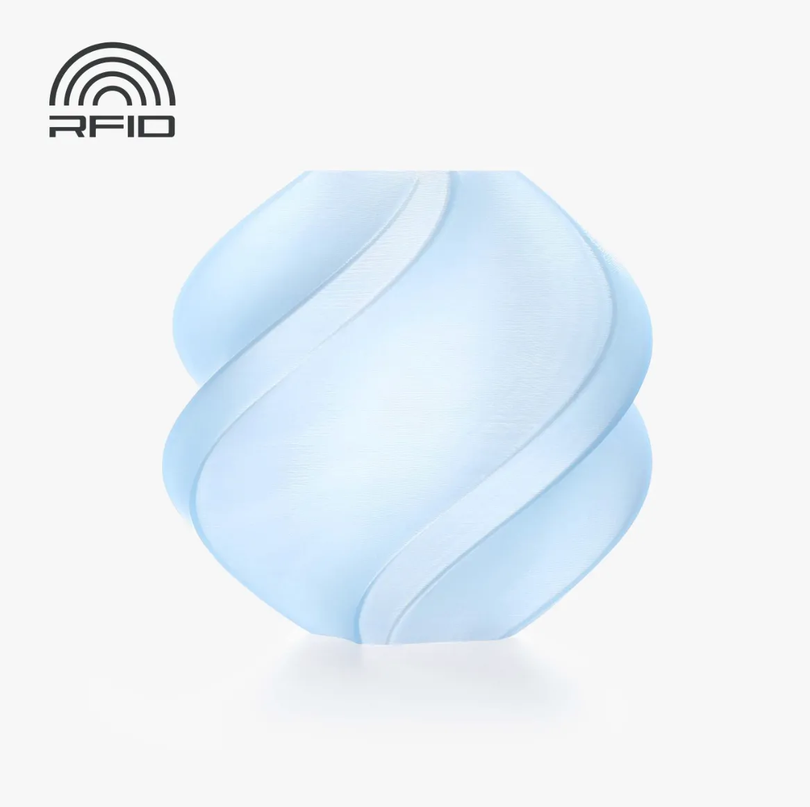 Official render of Bambu Lab PLA Translucent Ice Blue Filament with Spool Color Code 13610 showing smooth semi-transparent ice blue tone and layered surface texture.