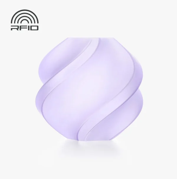Minimalist swirl vase render printed with Bambu Lab PLA Translucent Lavender Filament with Spool Color Code 13711 on white background
