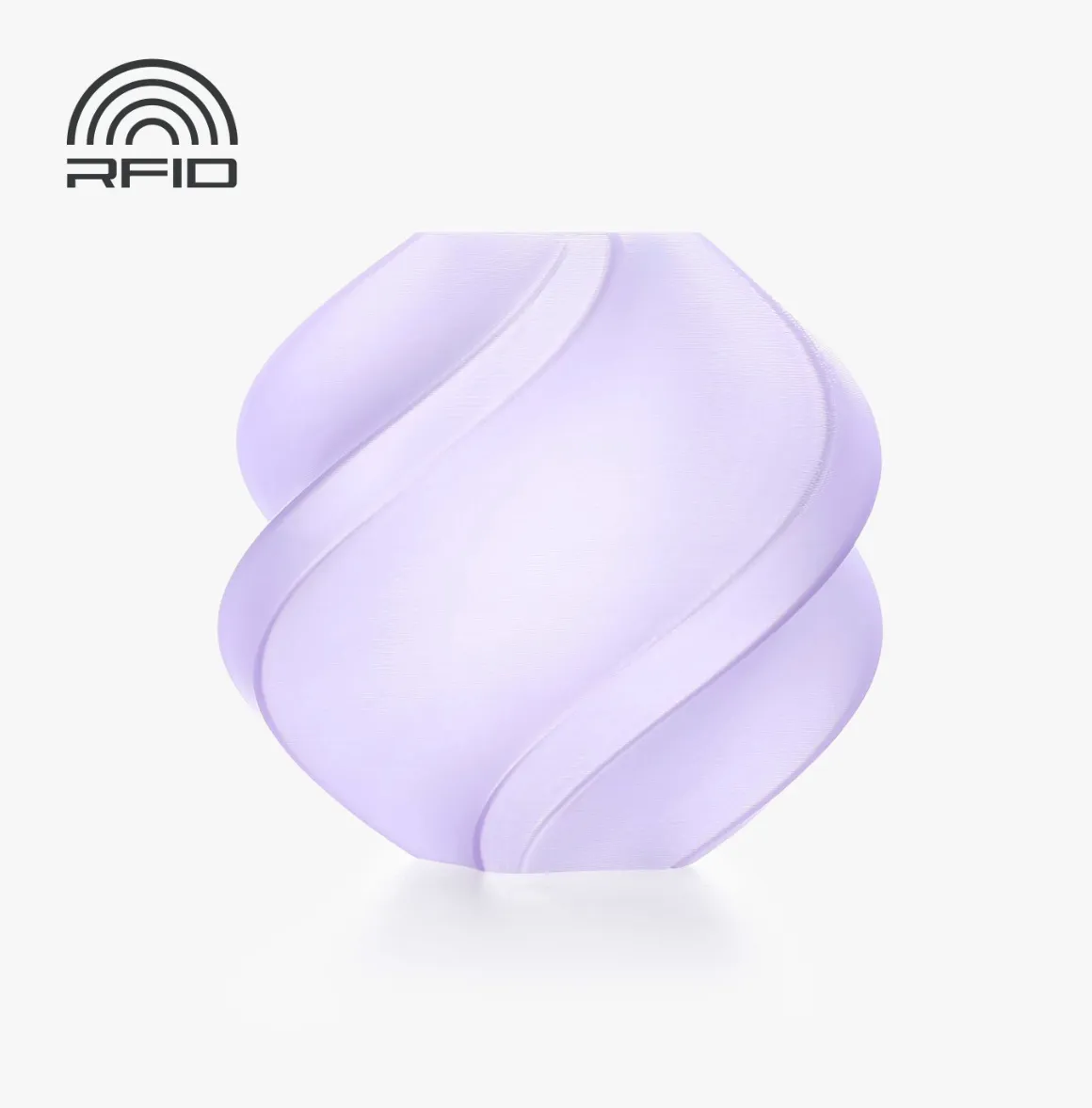 Minimalist swirl vase render printed with Bambu Lab PLA Translucent Lavender Filament with Spool Color Code 13711 on white background