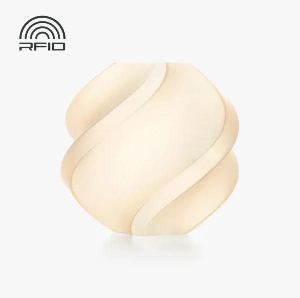 Official render of Bambu Lab PLA Translucent Mellow Yellow Filament with Spool Color Code 13410 showing smooth layered surface and soft translucent yellow finish.