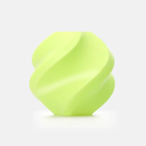 spiral vase model 3D printed with Bambu Lab TPU 85A Lime Green Filament with Spool color code 51501