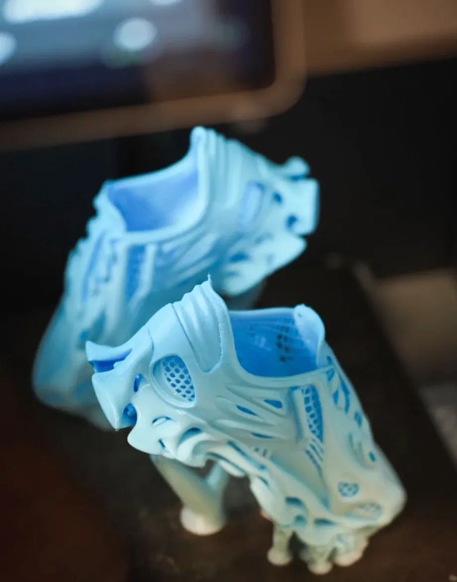 pair of 3D printed shoe models made with Bambu Lab TPU 90A Frozen Filament with Spool color code 51900