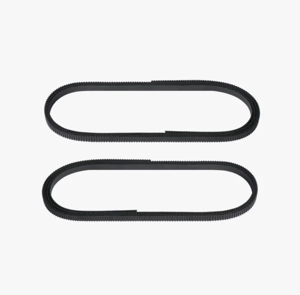 two black XY belts for Bambu Lab P2S 3D printer laid flat showing toothed timing belt design