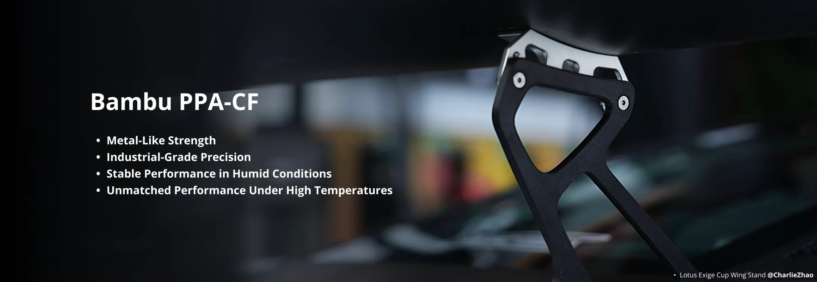 Bambu PPA-CF carbon fiber reinforced 3D printing filament performance graphic showing strength heat resistance and precision