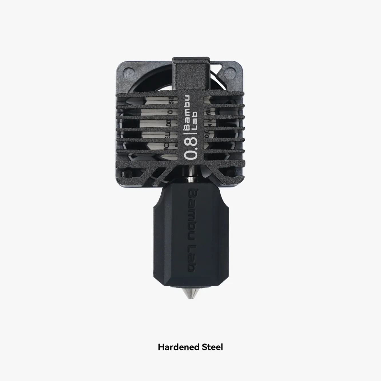 Bambu Lab X1C complete hotend with 0.8mm hardened steel nozzle front view