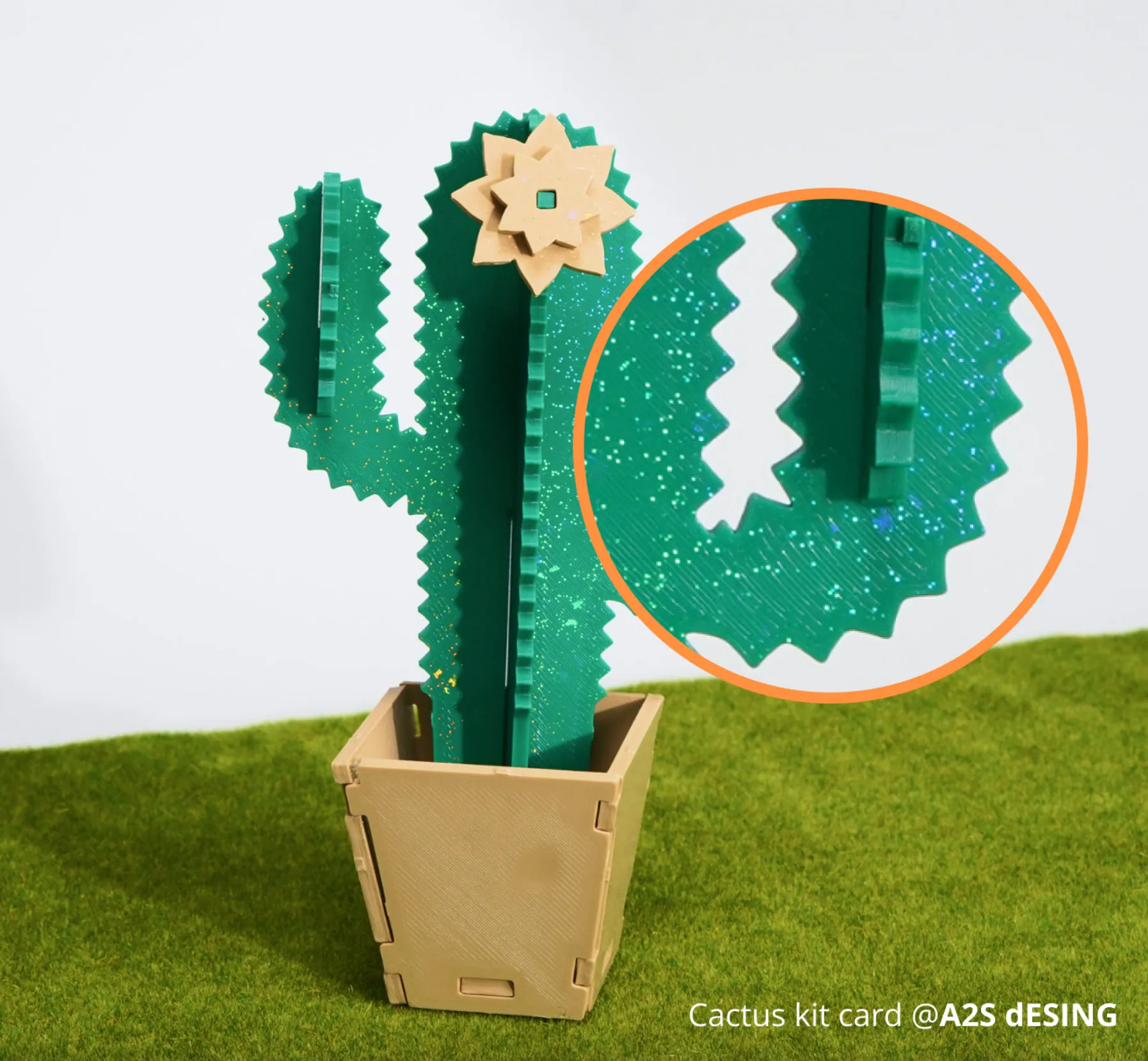cactus kit card 3d print with galaxy surface glitter texture using Bambu 3D Effect Plate green filament