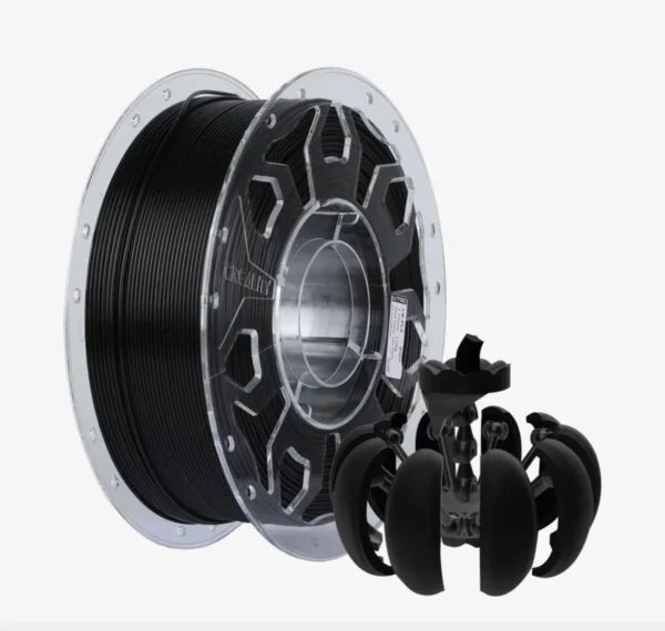 Creality CR-PLA Carbon Black filament 1.75mm 1kg spool with black 3D printed mechanical object