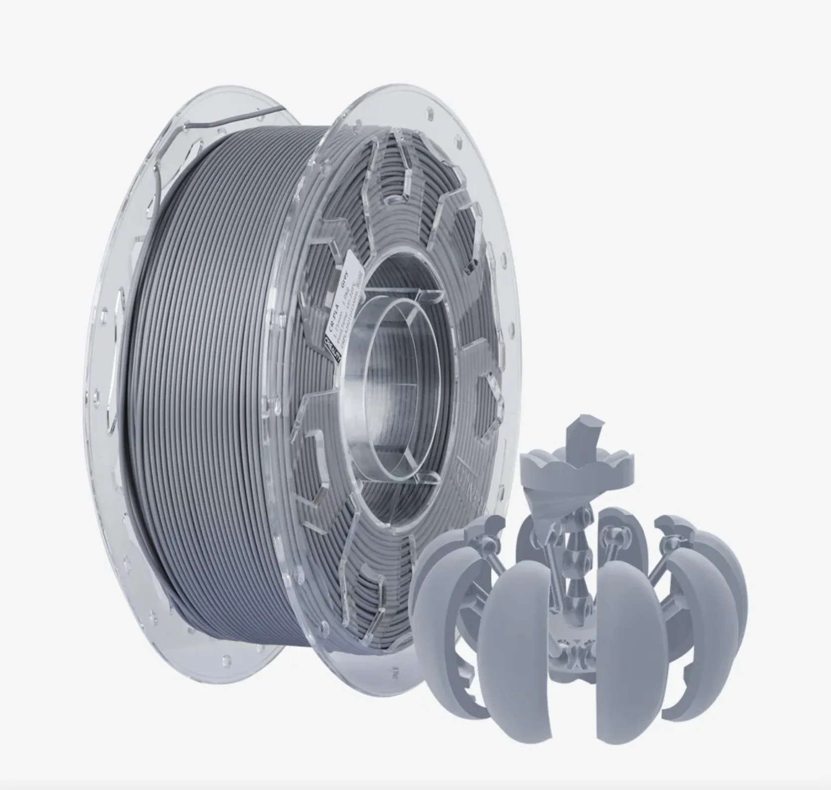 Creality CR-PLA Carbon Gray filament 1.75mm 1kg spool with gray 3D printed mechanical model