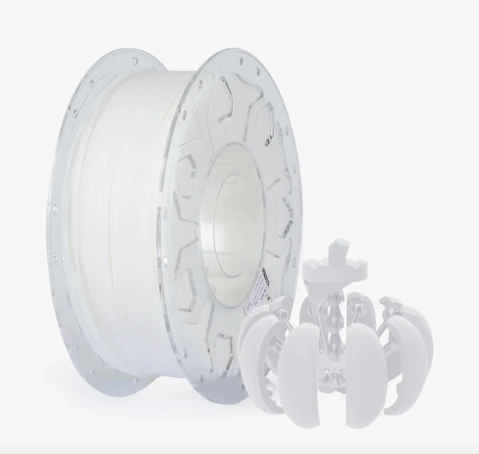 Creality CR-PLA Carbon White filament 1.75mm 1kg spool with white 3D printed mechanical object