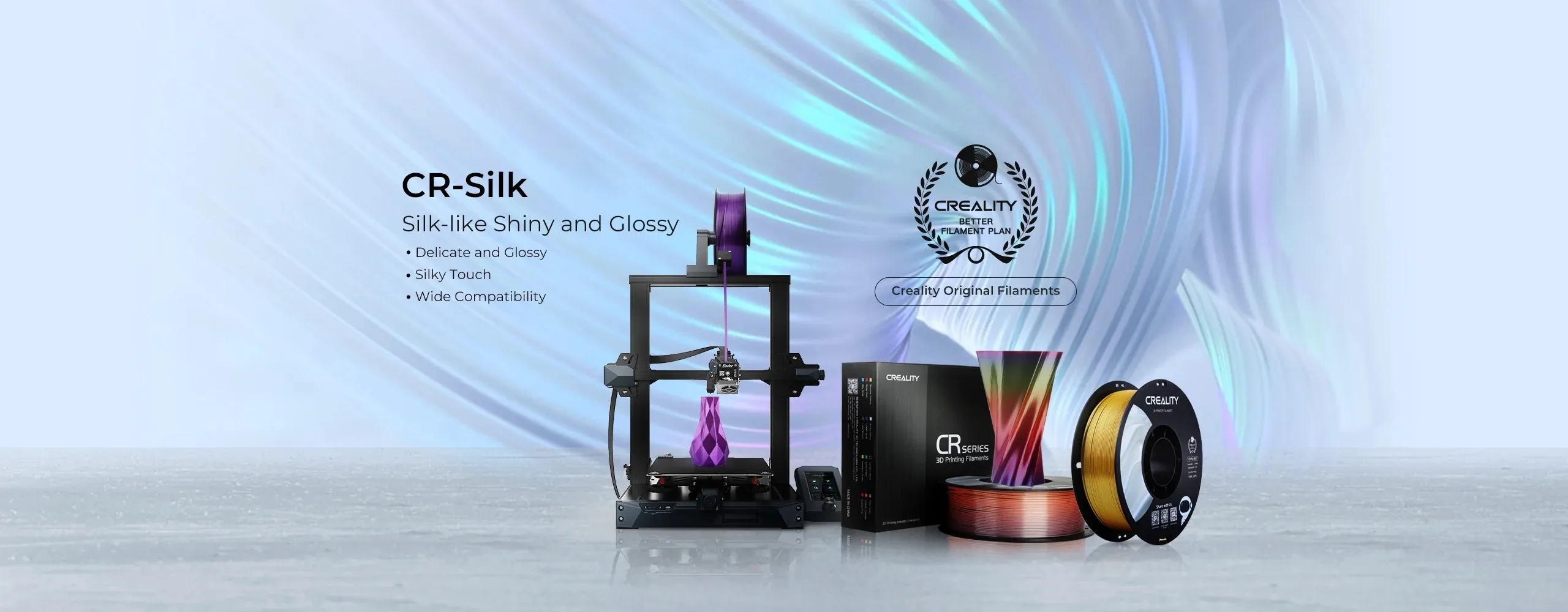 CR-PLA Silk filament used in 3D printer creating glossy decorative model