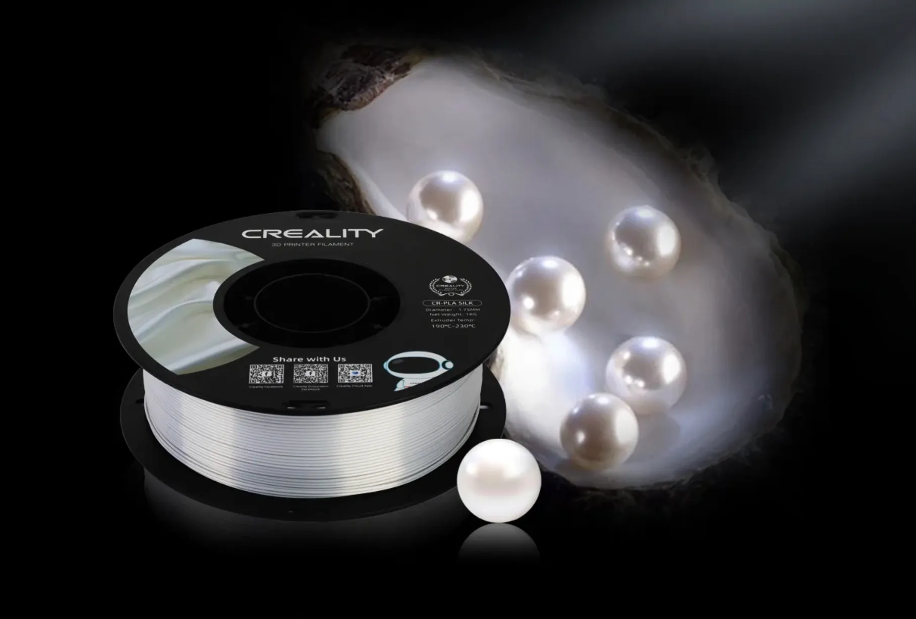 white CR-PLA Silk filament spool with pearl glossy effect and smooth finish