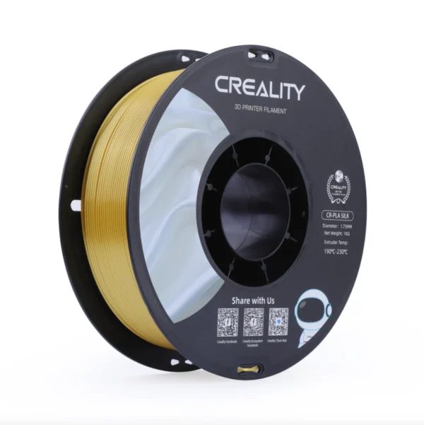 angled view of Creality CR-Silk PLA gold filament 1.75mm 1kg spool showing filament winding