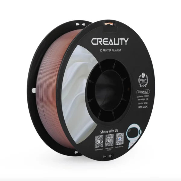angled view of Creality CR-Silk PLA rainbow filament spool showing smooth gradient filament winding