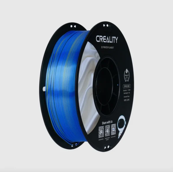 angled view of Creality CR-Silk PLA yellow-blue filament 1.75mm 1kg spool showing dual color filament winding