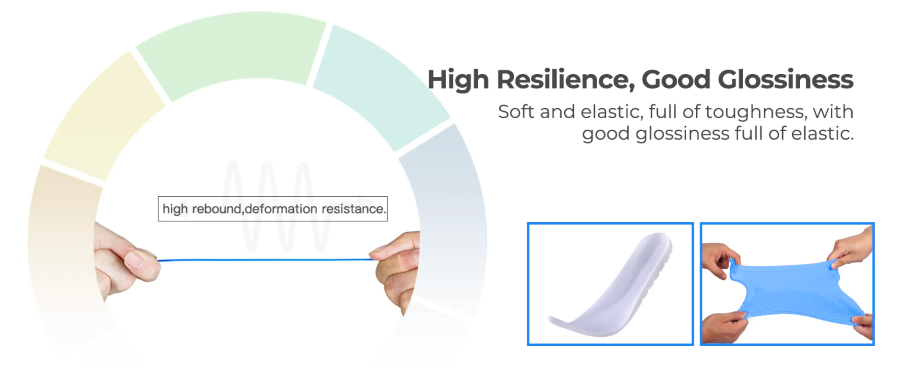 hands stretching flexible TPU material showing high resilience deformation resistance and glossy surface