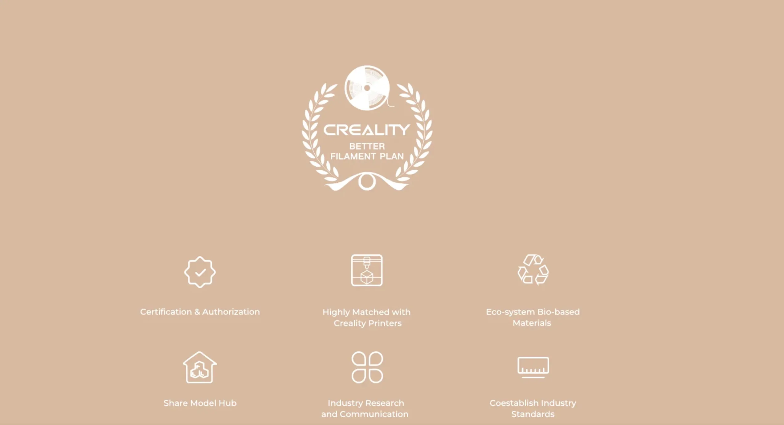Creality filament ecosystem illustration showing bio based materials printer compatibility and certification