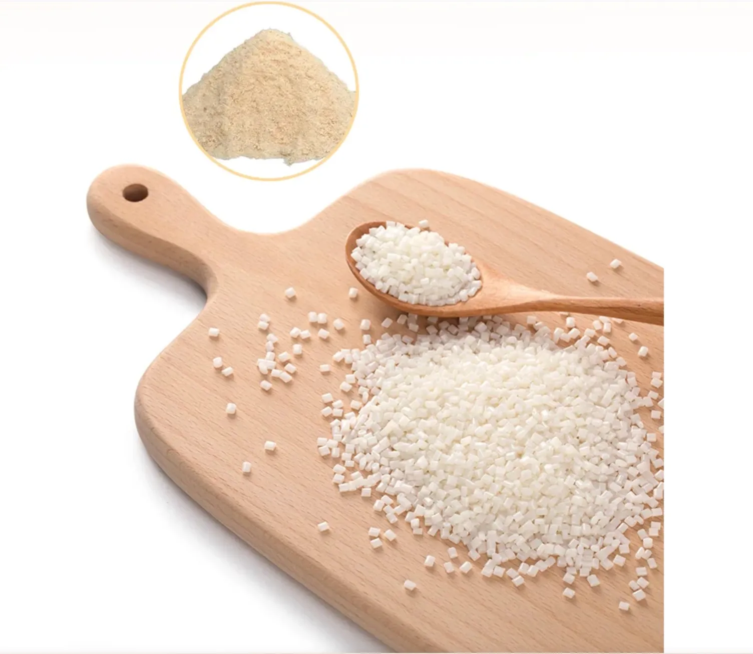 PLA pellets and wood powder used for Creality CR-Wood PLA filament production