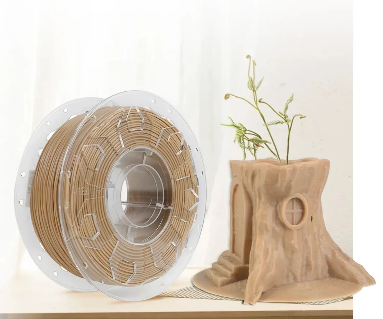 Creality CR-Wood PLA filament spool with wood style 3D printed plant pot model