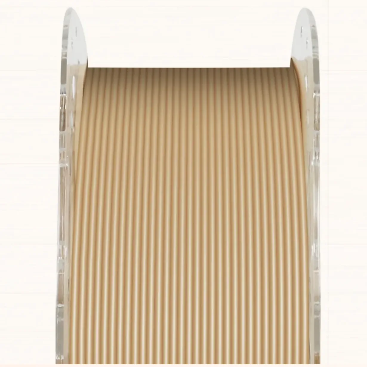 close up of Creality CR-Wood PLA filament showing wood texture surface and natural color