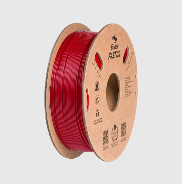 Creality Ender Fast PLA red 3D printing filament spool 1.75mm 1kg angled view with paper reel