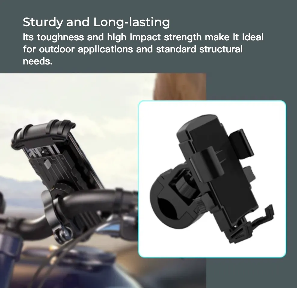 Creality Hyper ASA filament used for a durable outdoor phone mount on a motorcycle handlebar showing strong impact resistance and structural stability