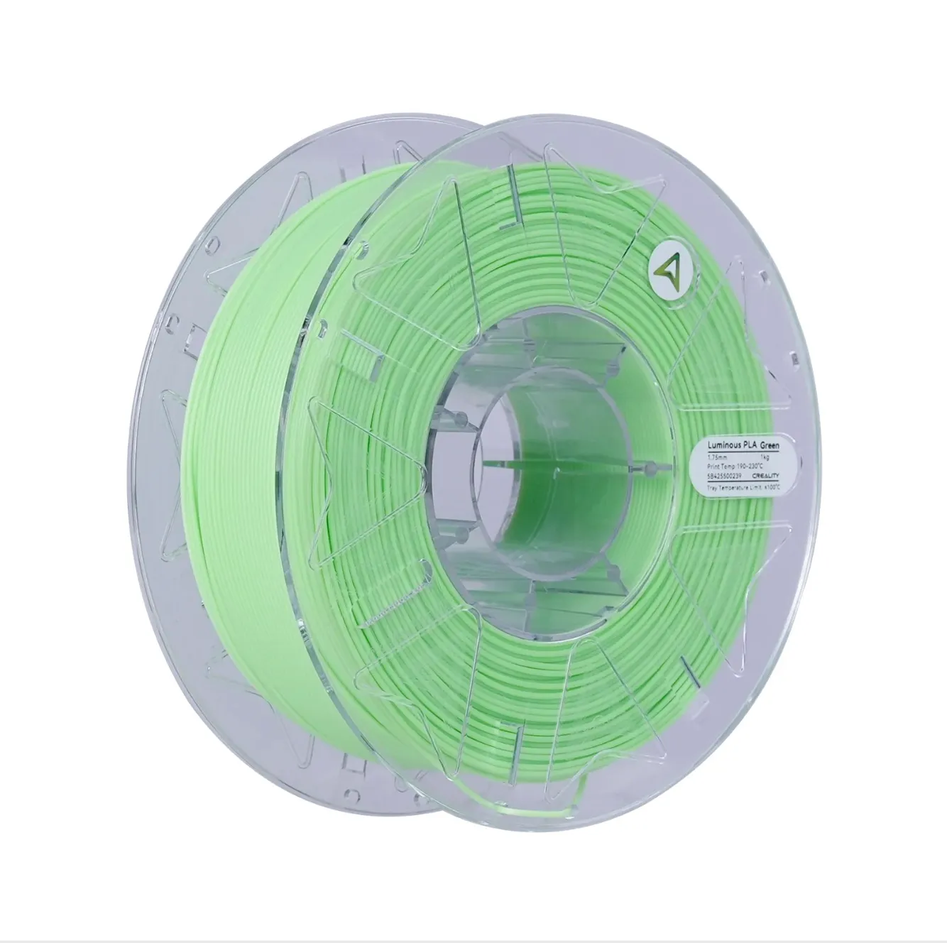 Creality Hyper Luminous PLA Green Filament 1.75mm 1kg spool with transparent reel and neatly wound green filament
