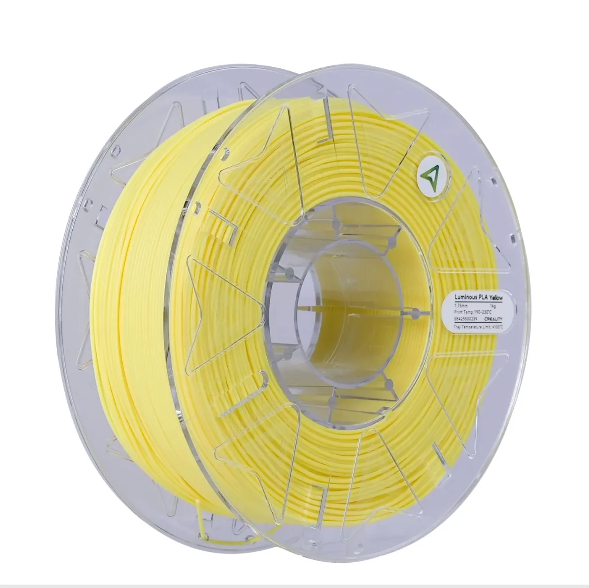 Creality Hyper Luminous PLA Yellow Filament 1.75mm 1kg spool with transparent reel and neatly wound yellow filament