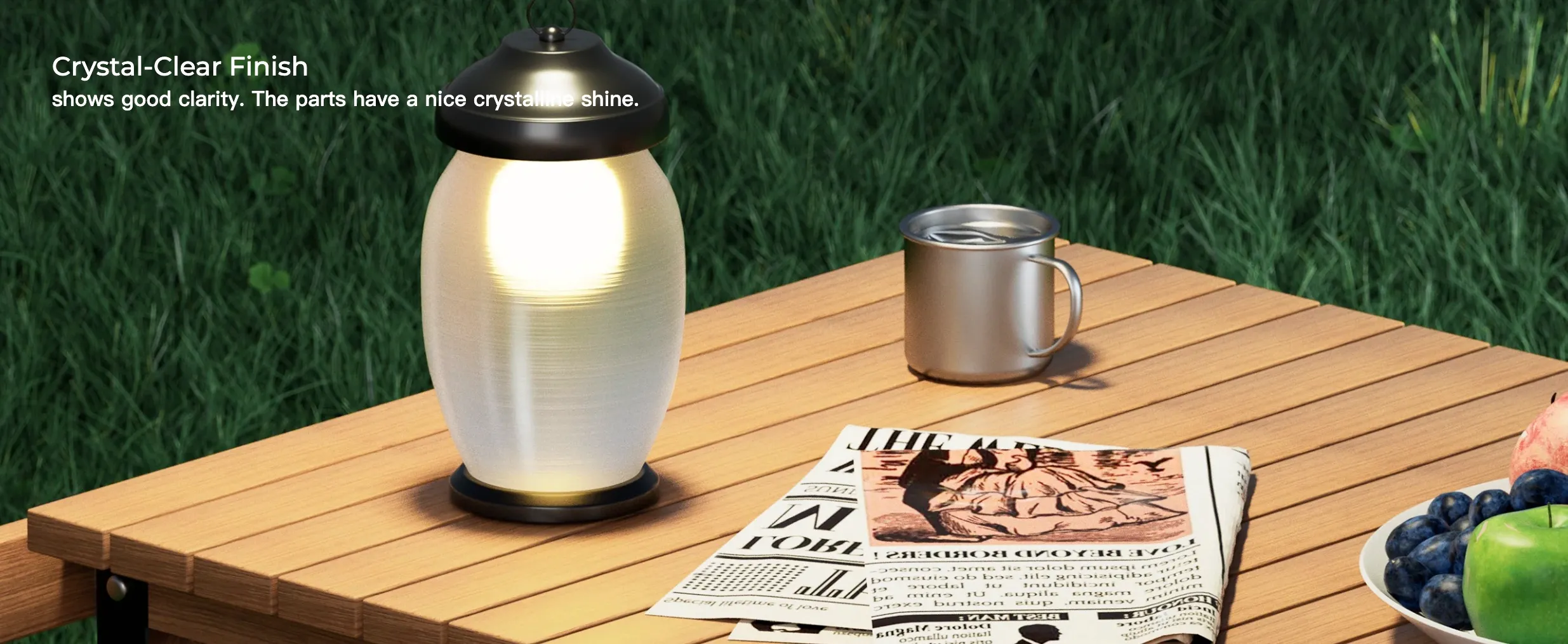 outdoor lamp printed with Creality Hyper PC Clear Filament showing clear translucent effect and soft light diffusion