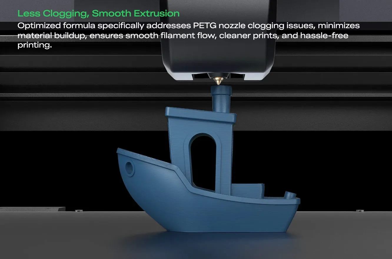 3D printer printing benchy model using Creality Hyper PETG-CF filament showing smooth extrusion and no clogging