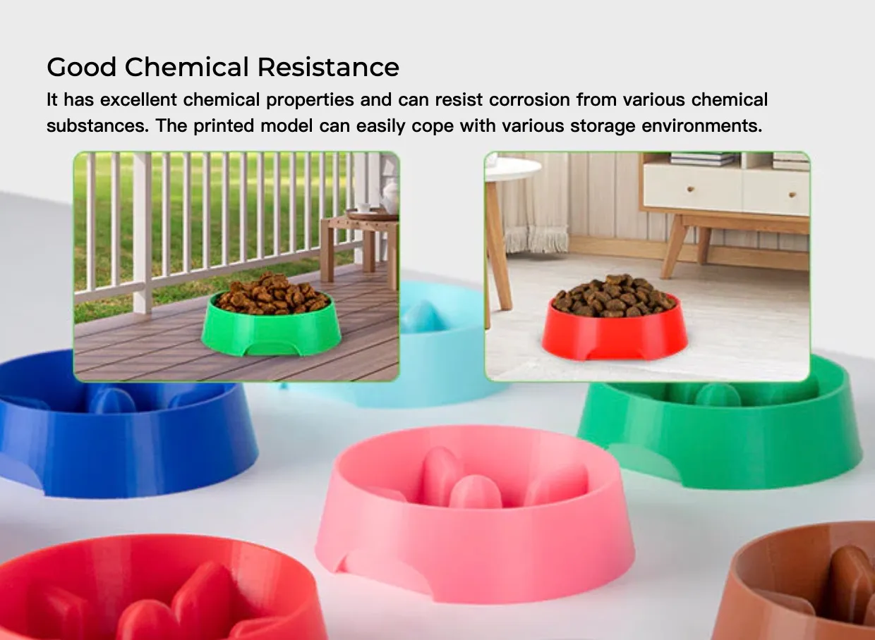 Creality Hyper PETG Filament chemical resistance shown with pet bowls used in different environments