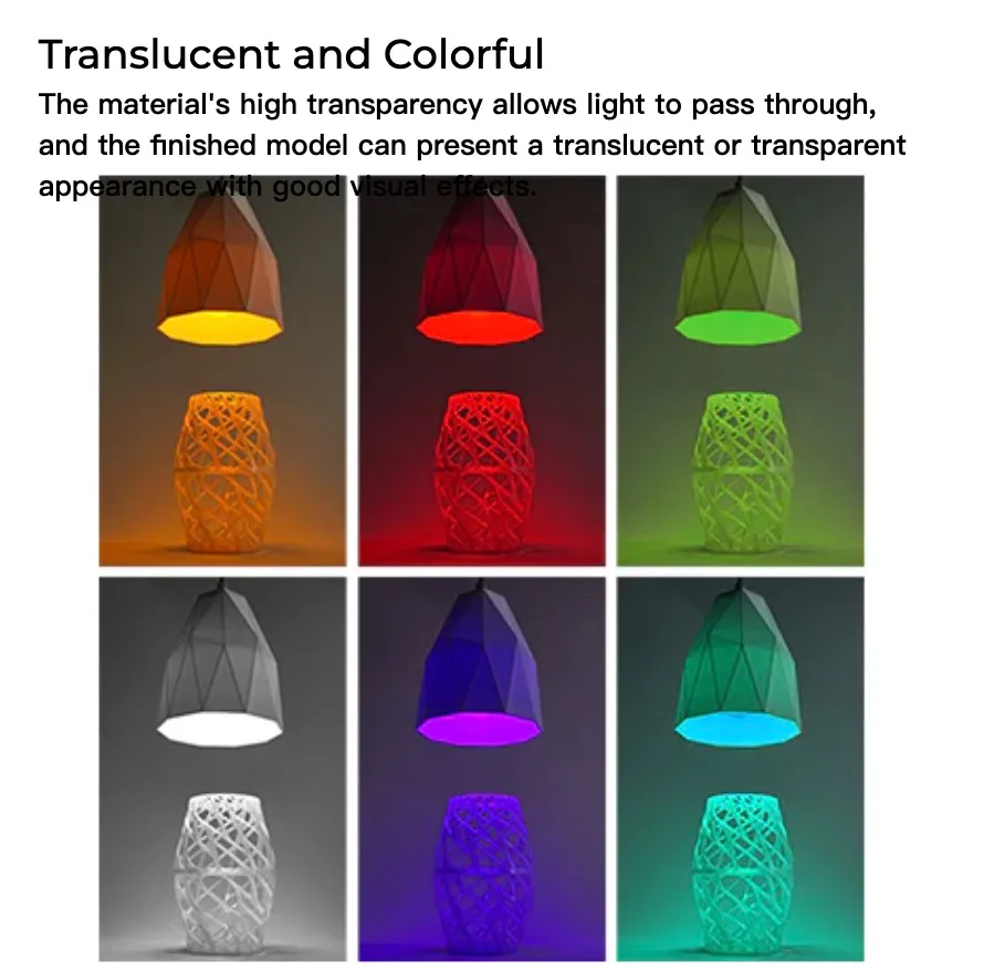 Creality Hyper PETG Filament translucent prints with colorful lighting effects