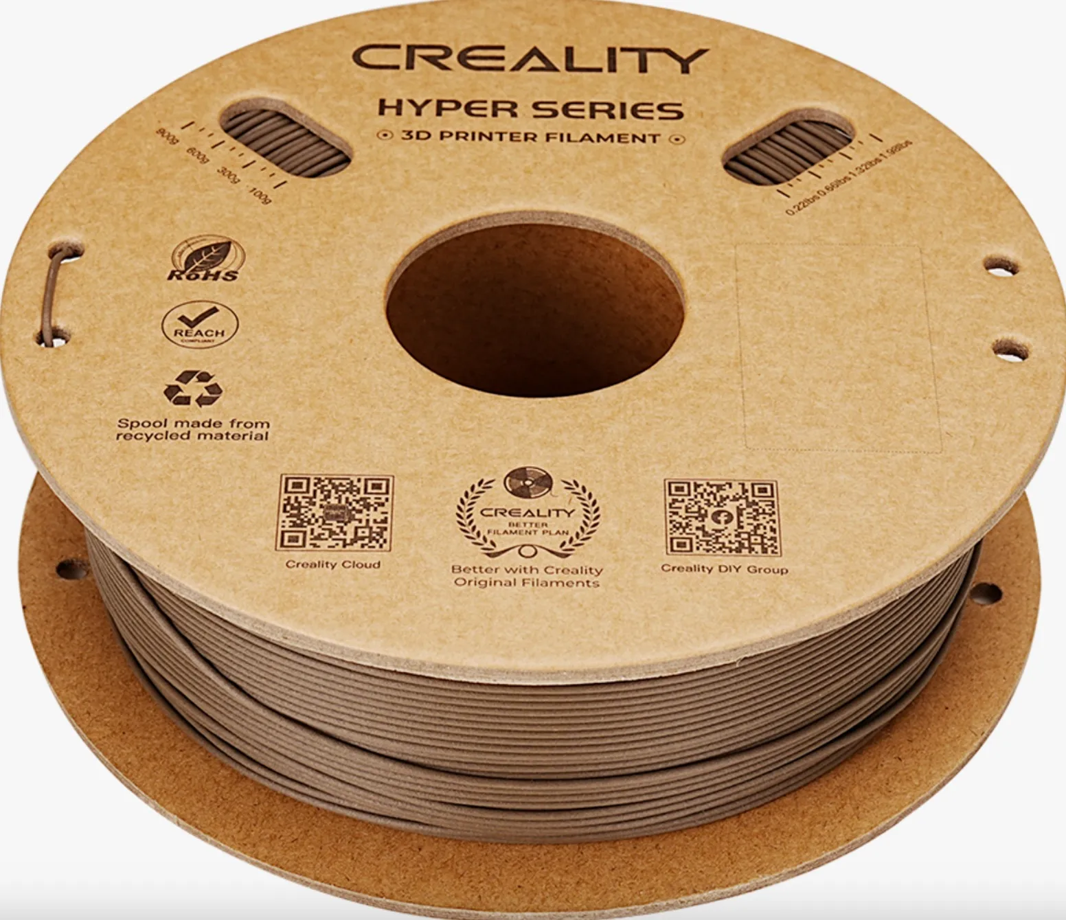 Creality Hyper PLA-CF Greyish Yellow filament 1.75mm 1kg spool top view showing spool structure and label area
