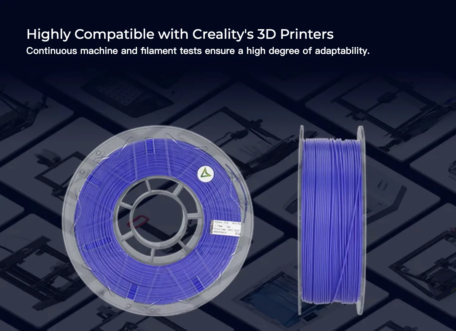 Purple Creality Hyper PLA filament spool showing compatibility with Creality 3D printers