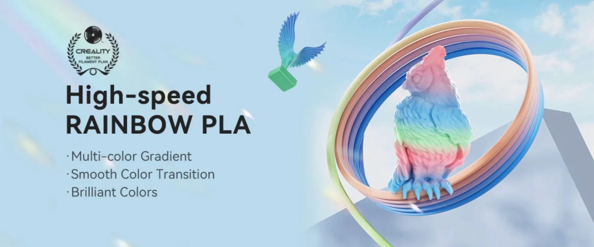 Creality Hyper PLA Rainbow Filament high-speed 3D printing material with smooth color transition and vibrant rainbow loop design