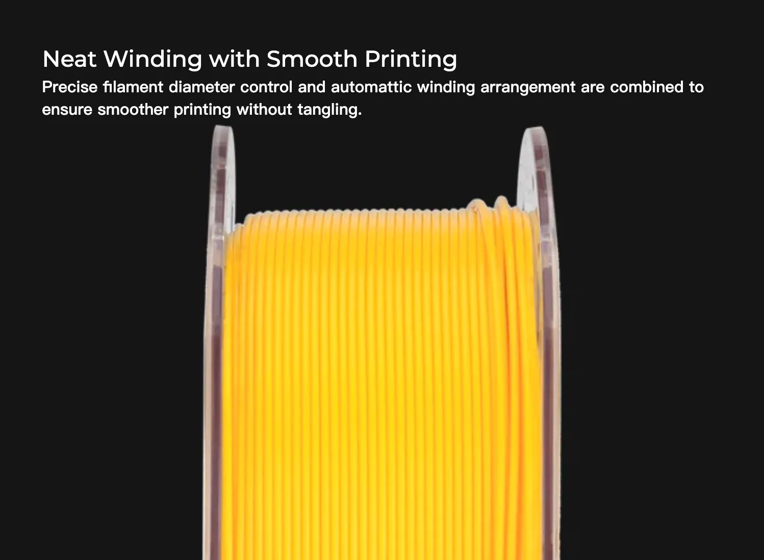 Close up of neatly wound yellow Hyper PLA filament spool ensuring smooth and tangle free printing