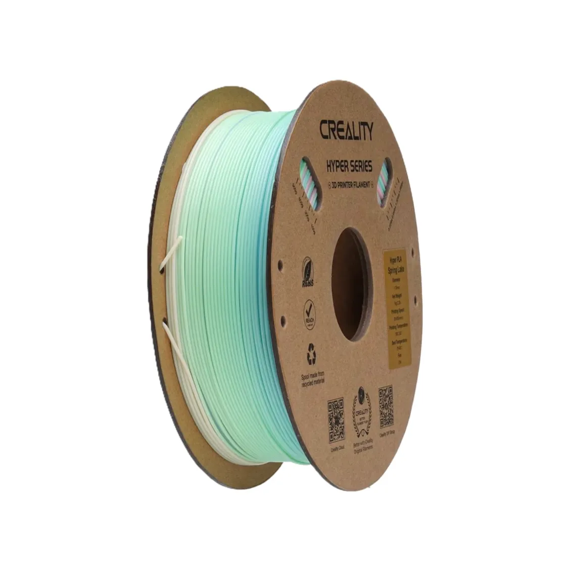 Creality Hyper Rainbow PLA Spring Lake filament spool in 1.75mm 1kg with soft blue green and cream gradient colors