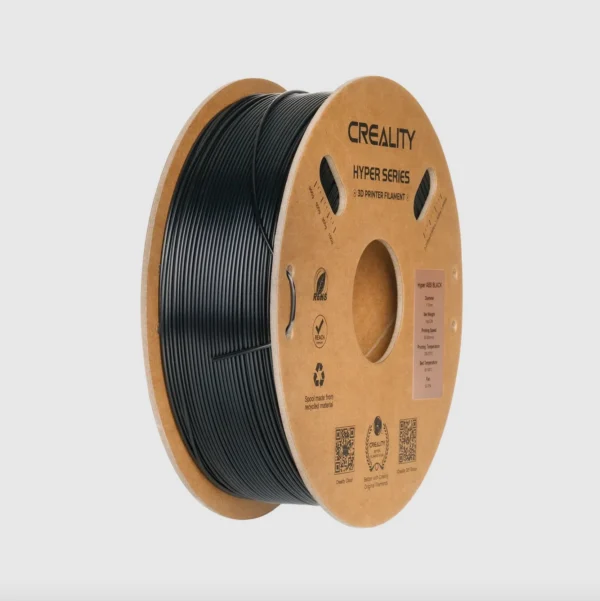 Creality Hyper Series ABS Black filament 1.75mm 1kg angled view showing spool structure and filament texture