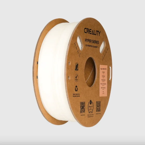 Creality Hyper Series ABS White filament 1.75mm 1kg angled view showing spool structure and filament texture