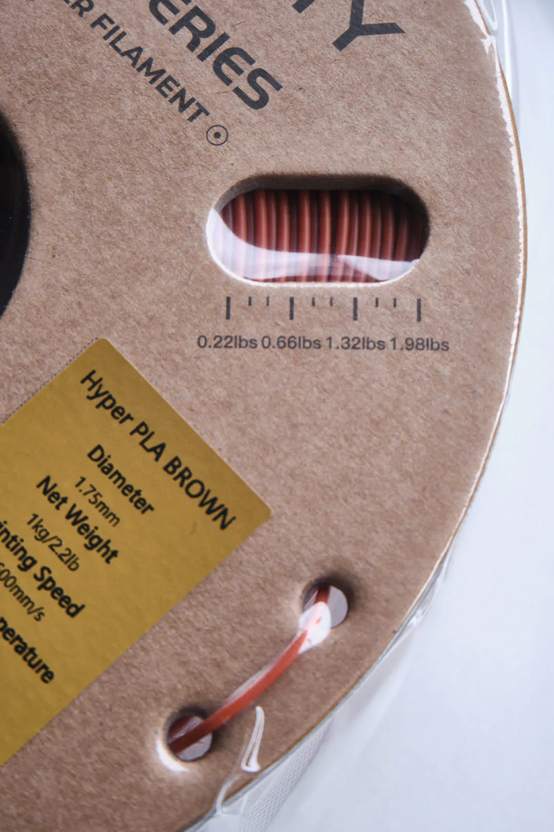 Filament weight indicator window on Creality Hyper Series PLA Brown filament spool