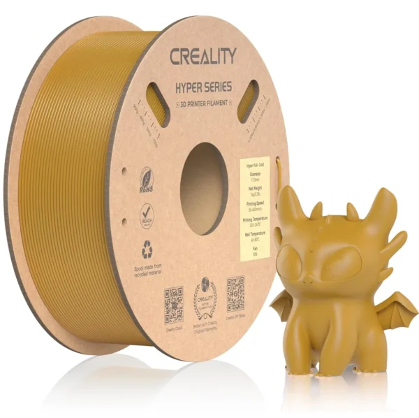 Creality Hyper Series PLA Gold filament 1.75mm 1kg spool with gold 3D printed dragon model