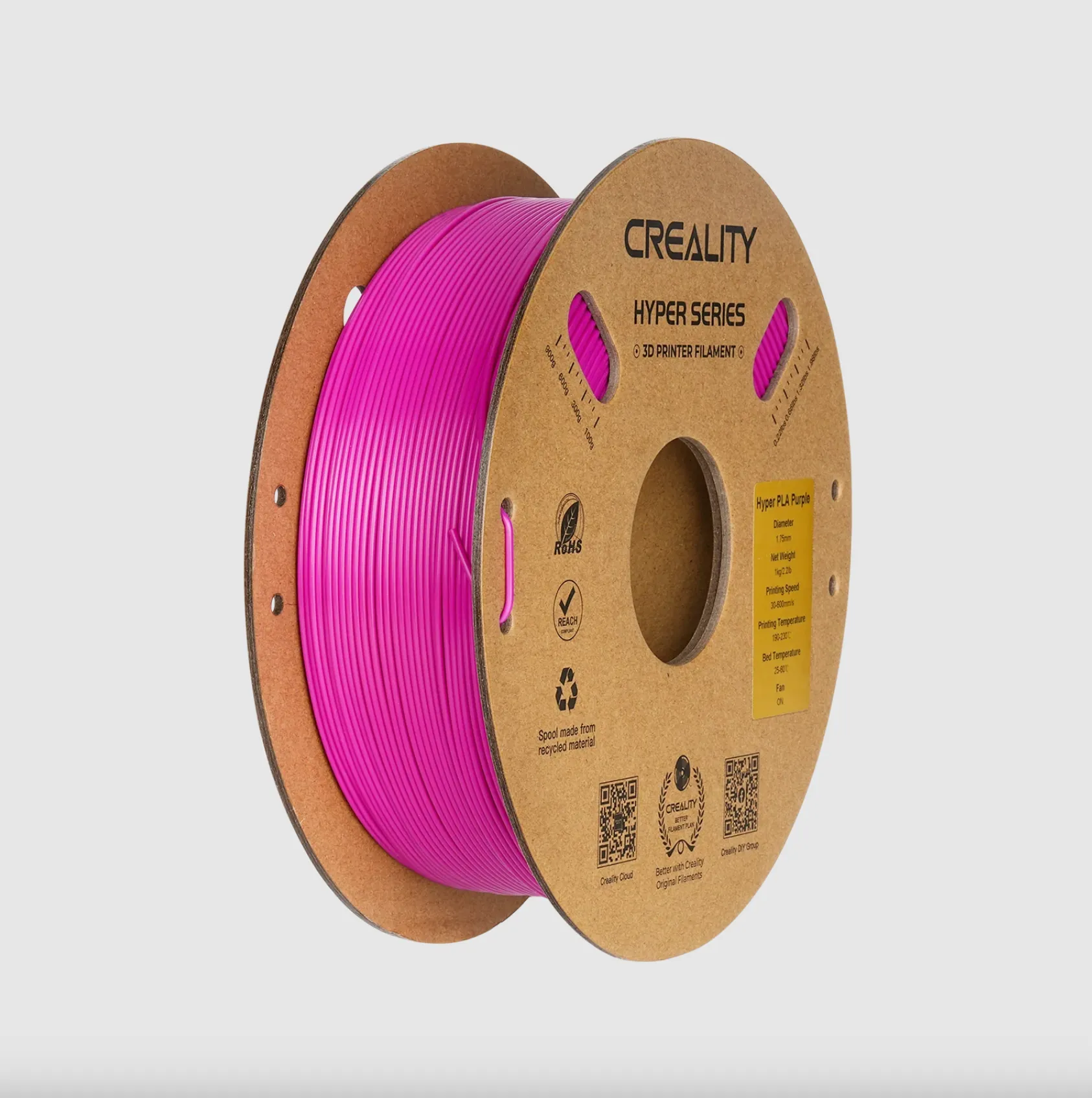 Creality Hyper Series PLA Purple filament 1.75mm 1kg spool with cardboard reel and purple 3D printer filament