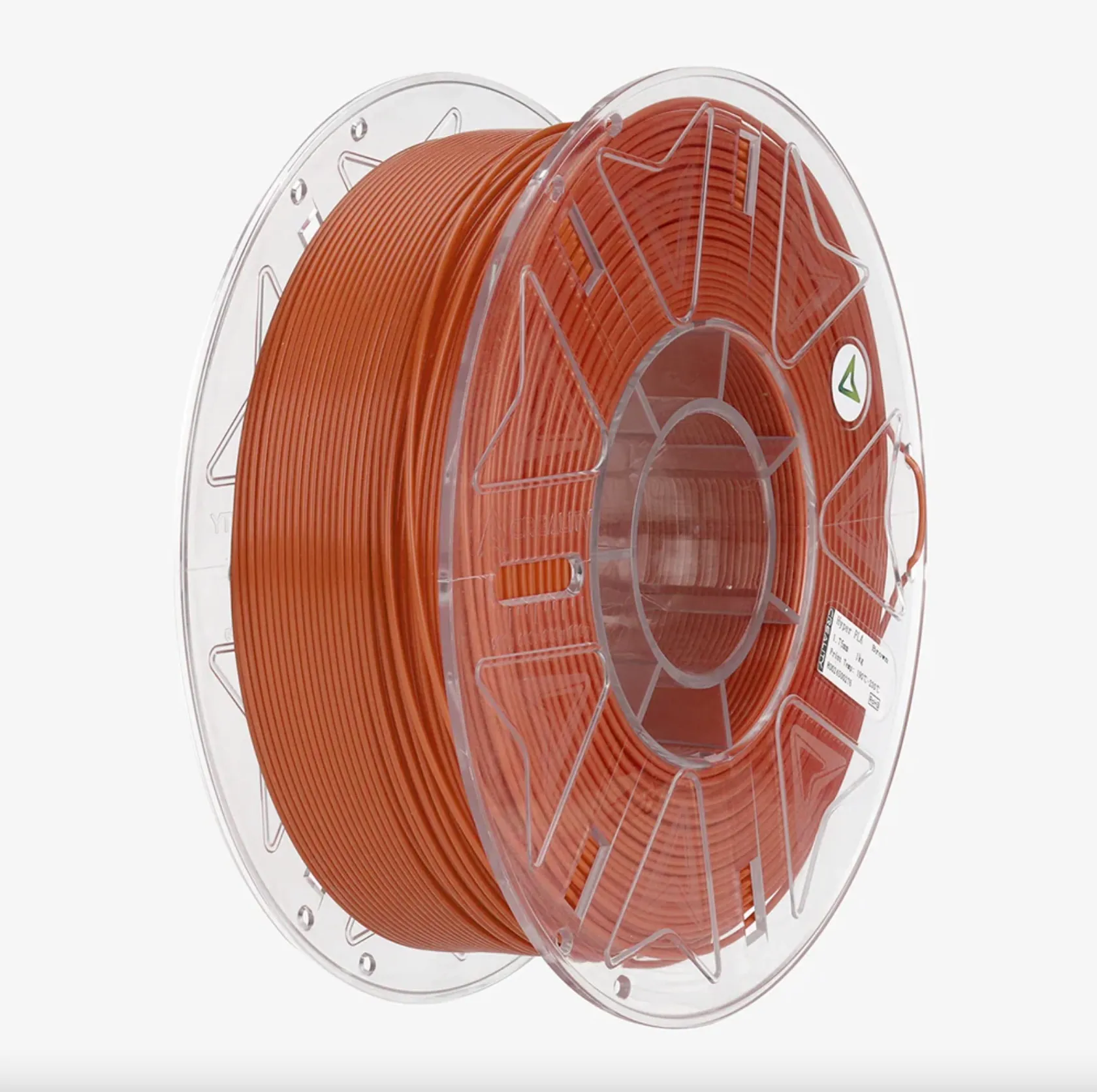 Perspective view of Creality Hyper Series PLA RFID Brown filament 1.75mm 1kg spool with RFID marker and label