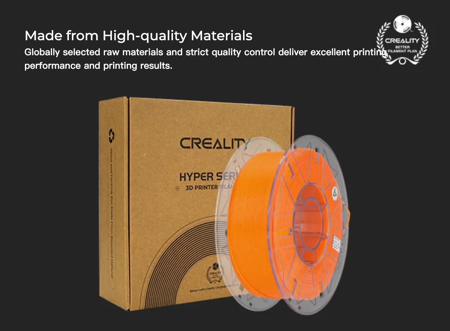 Creality Hyper Series PLA filament orange spool with branded packaging box